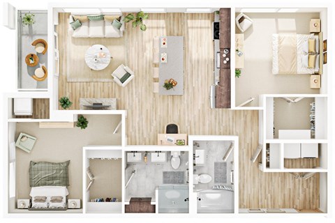 Floor plan for 2 beds, 2 baths, 1186 sqft